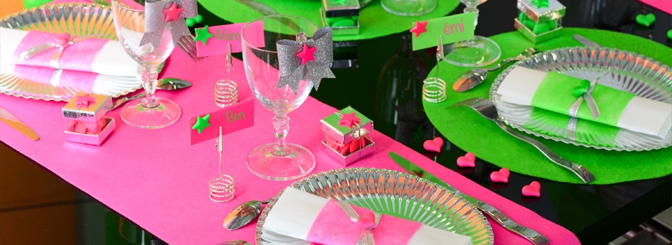 Déco de table thème de fête fluo