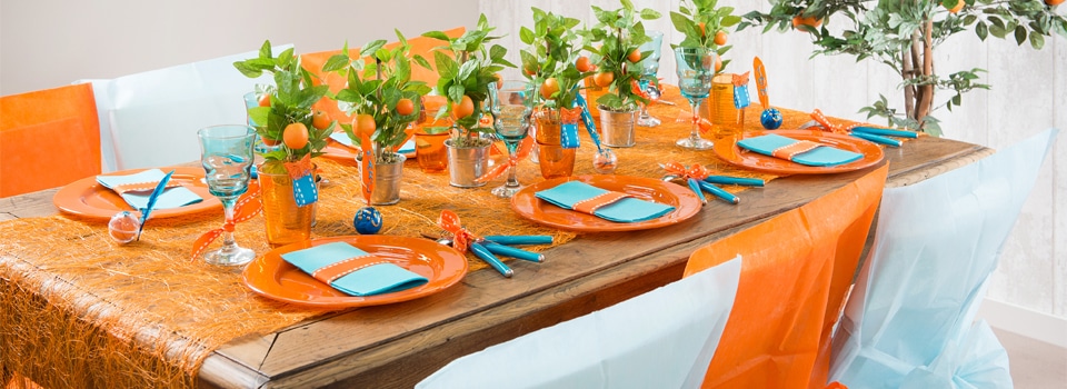 Table et déco Orange et Turquoise