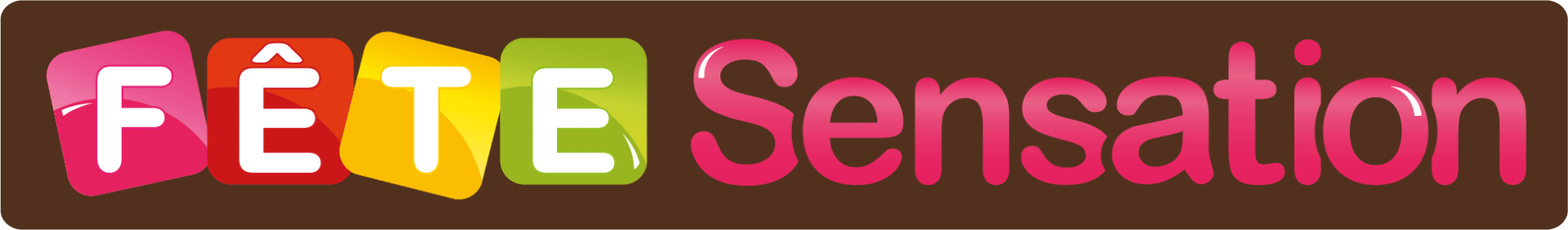 Logo Fête Sensation avec fond rectangle marron