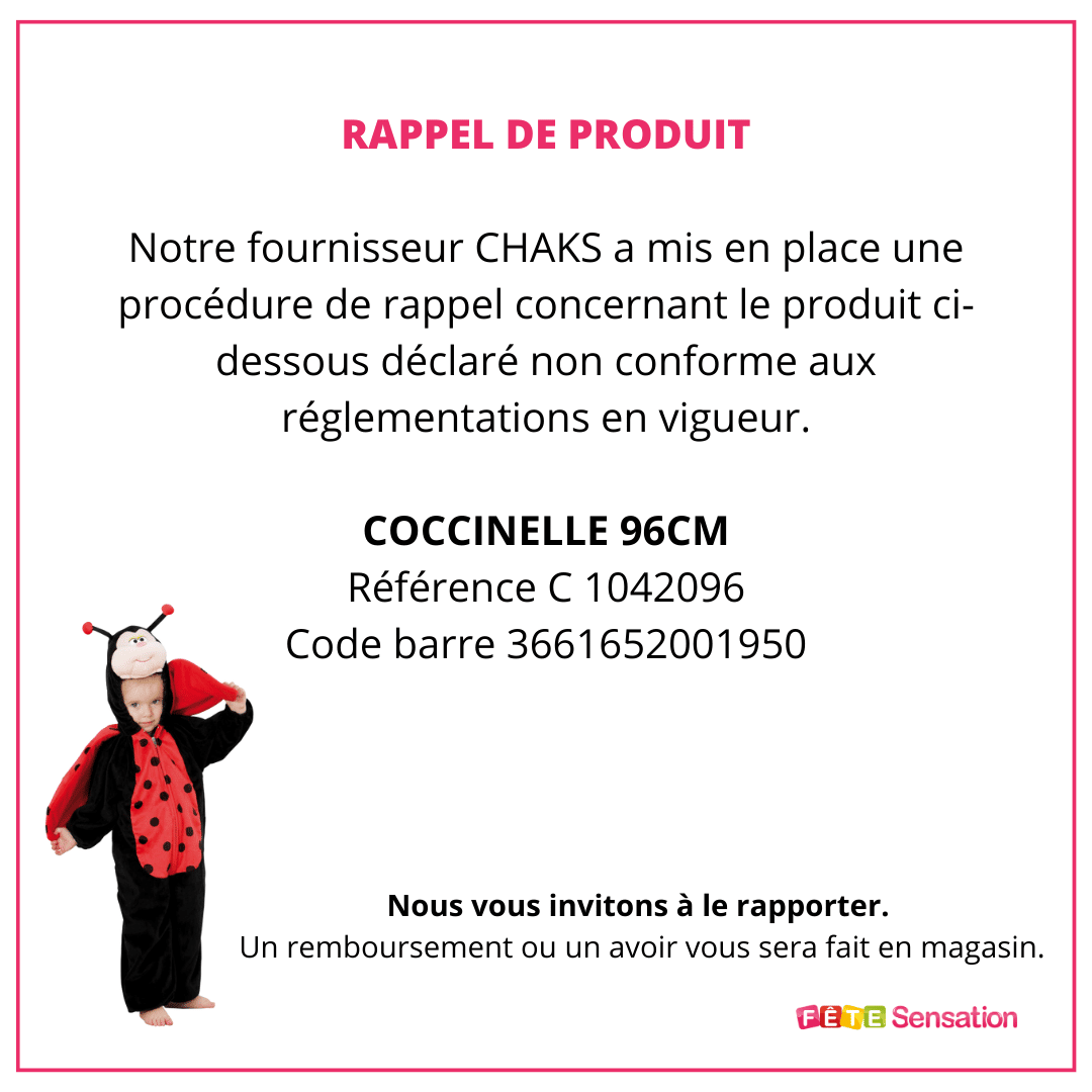 Rappel produit coccinelle 96cm 