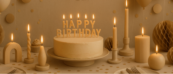 Table anniversaire avec des bougies beiges