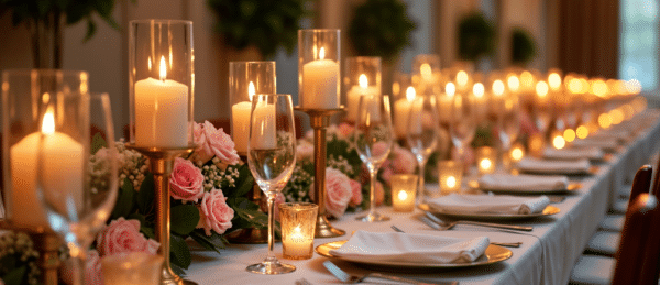 Table anniversaire chic et élégant avec des bougies 